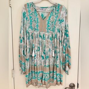 Fox and the Mermaid Venice Turquoise Bohemian Dress with Tassels S/M